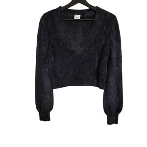 Aritzia Sunday Best Cropped Black Fuzzy Sweater